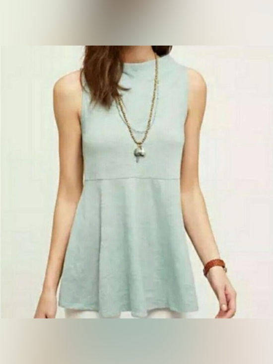 Anthropologie Tops - NWT Anthropologie Sleeveless Mock Neck Peplum Top Small Casual Beach Coastal